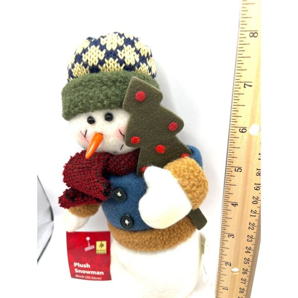 Holiday Seasons 8" Plush Snowman Figurine With Tree & Scarf For Decorative Purpo - Picture 2 of 7